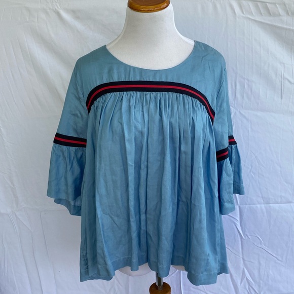 Crown & Ivy Petite Tape Trim Baby Doll Blouse - Picture 3 of 7